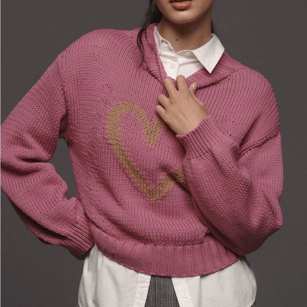 Maeve Pink and Gold Heart Sweater
